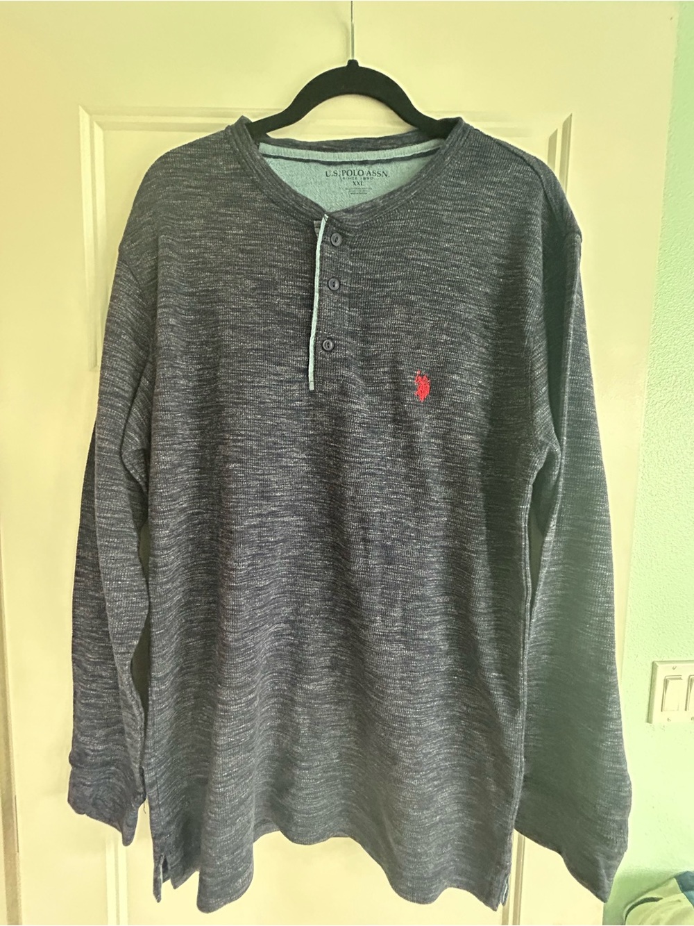 U.S. Polo Assn. Men's Long-Sleeve Henley - Navy Heather with Red Logo